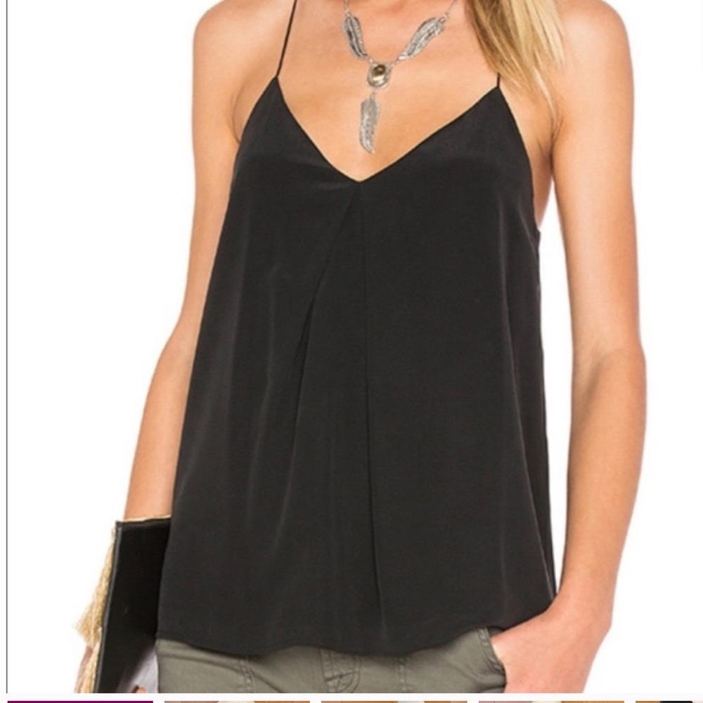 JOIE Silk Black Tank Top Vneck Strappy Racerback Flowy Lined Nahlah - Size Large